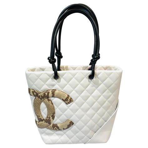 chanel beige snakeskin tote